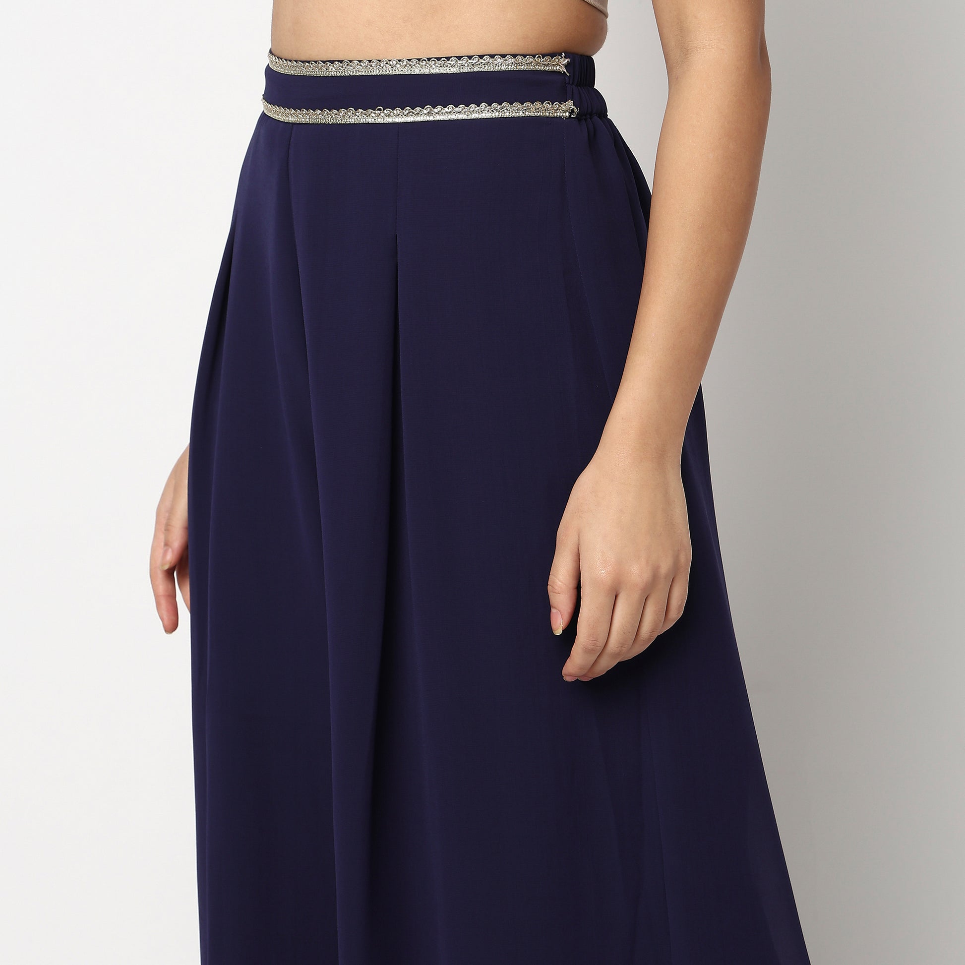 Buy Women Flare Fit Embroidered Three-Fourth Sleeve Crop Top with Palazzo with Shrug Set  - Style Union