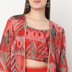 Printed Crop Top with Palazzo with Shrug Set