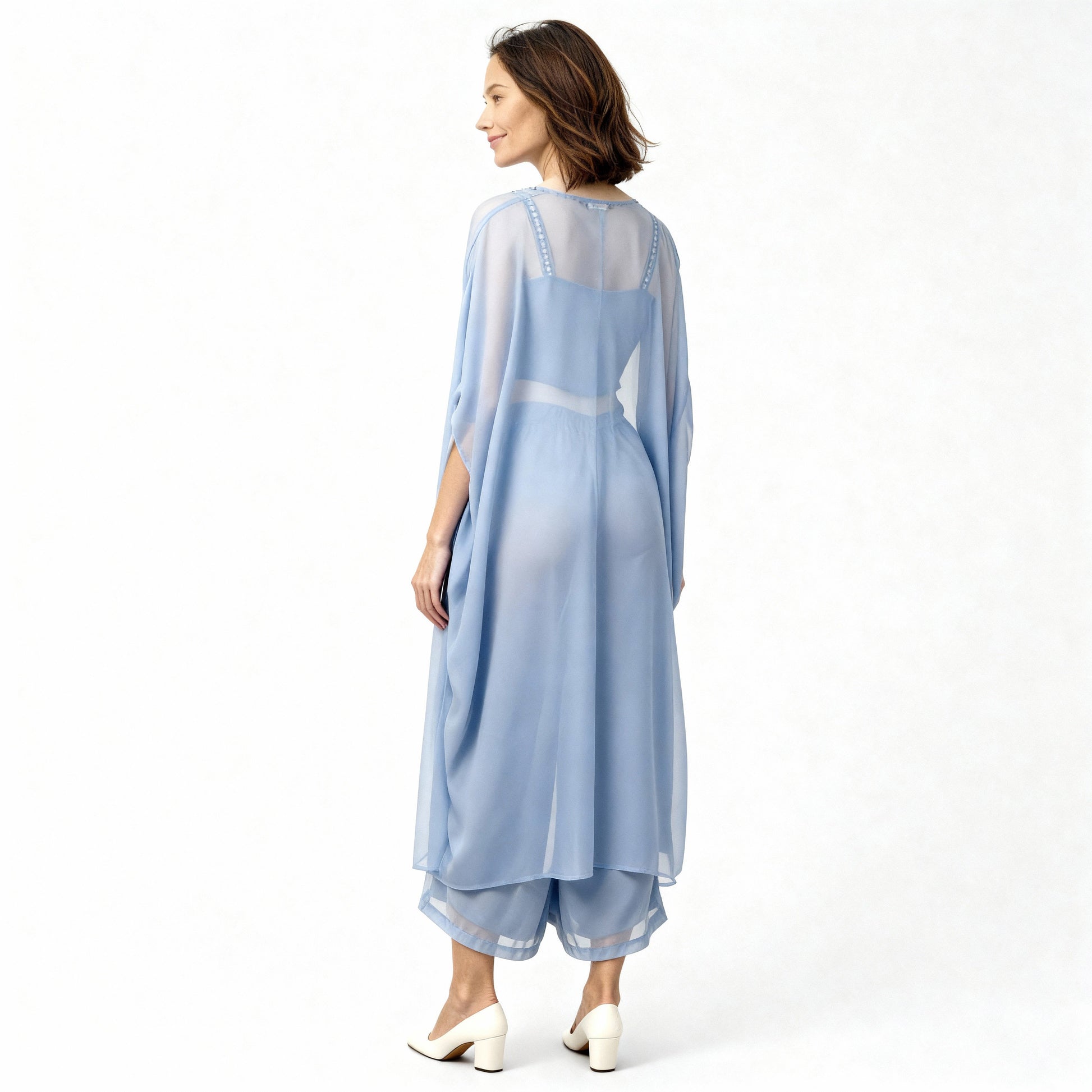 Flare High Rise Embellished Top with Palazzo with Shrug Set