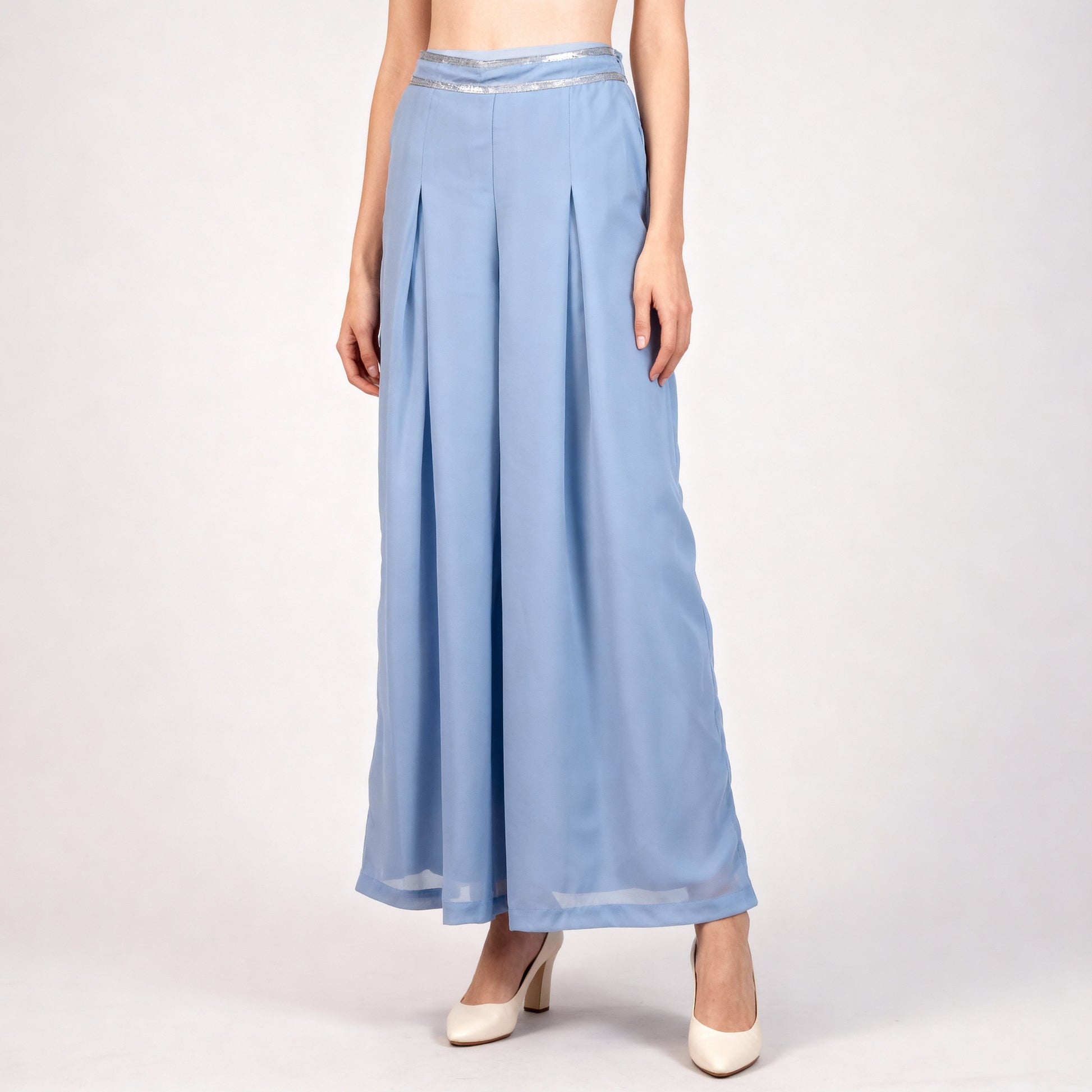 Flare High Rise Embellished Top with Palazzo with Shrug Set