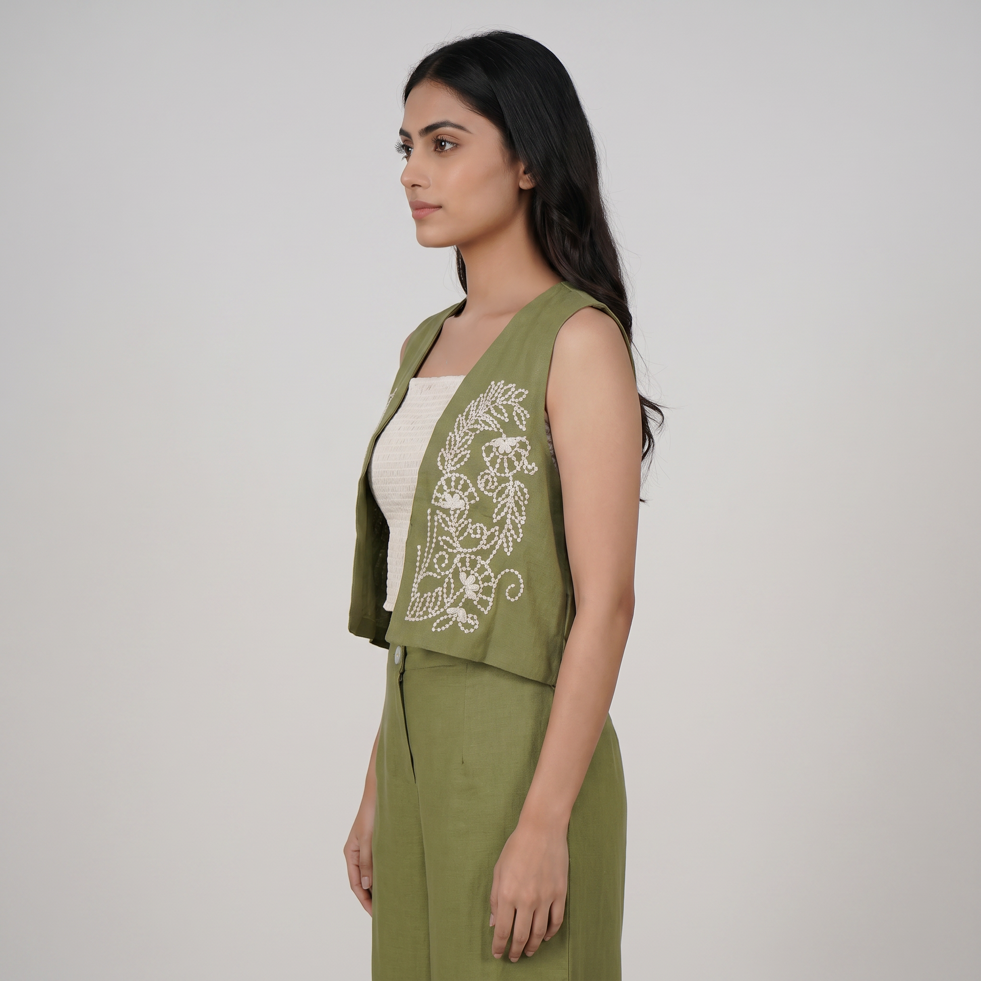 Smocked Crop Top With Shrug and Pant Set