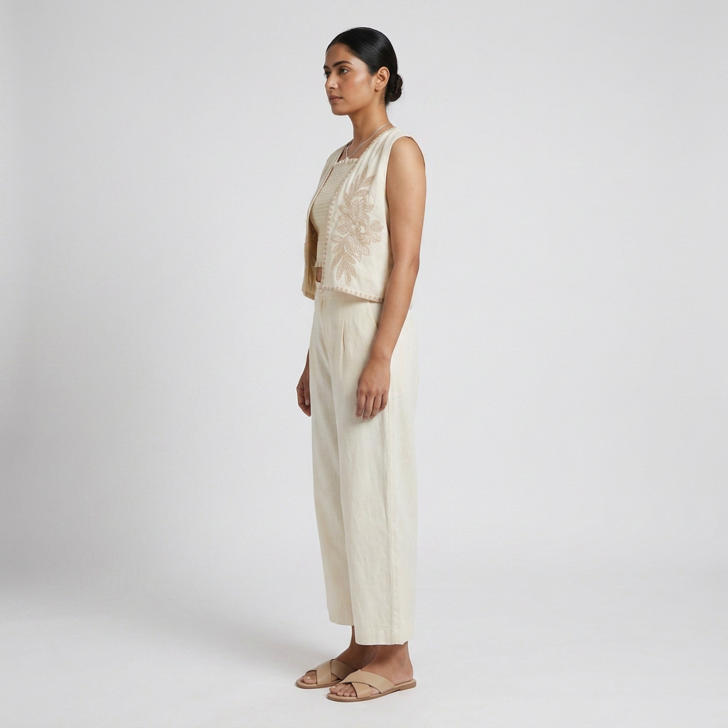 Embroidered Smocked Crop Top with Shrug and Pant