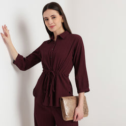 Shirt With Waist Tie Up Through Tunnel