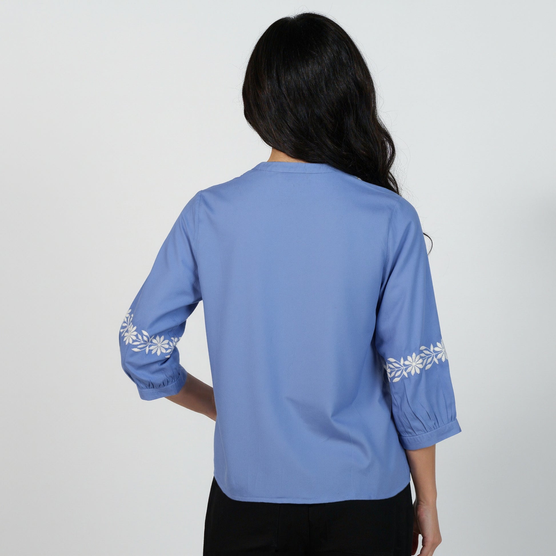 Embroidered Band Neck Full Sleeve Top
