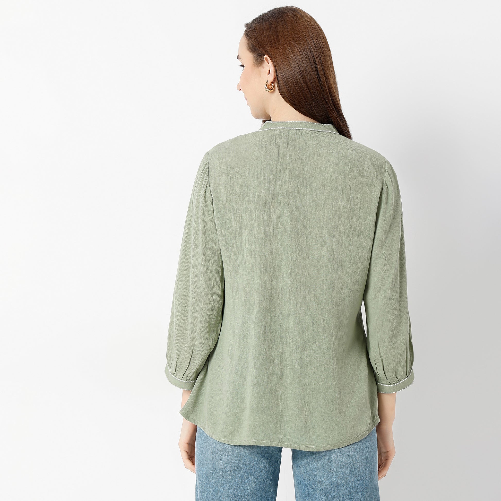 Straight Fit Embroidered Band Neck Tunic