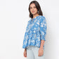 Flare Fit Floral Print Tie-Up Neck Top