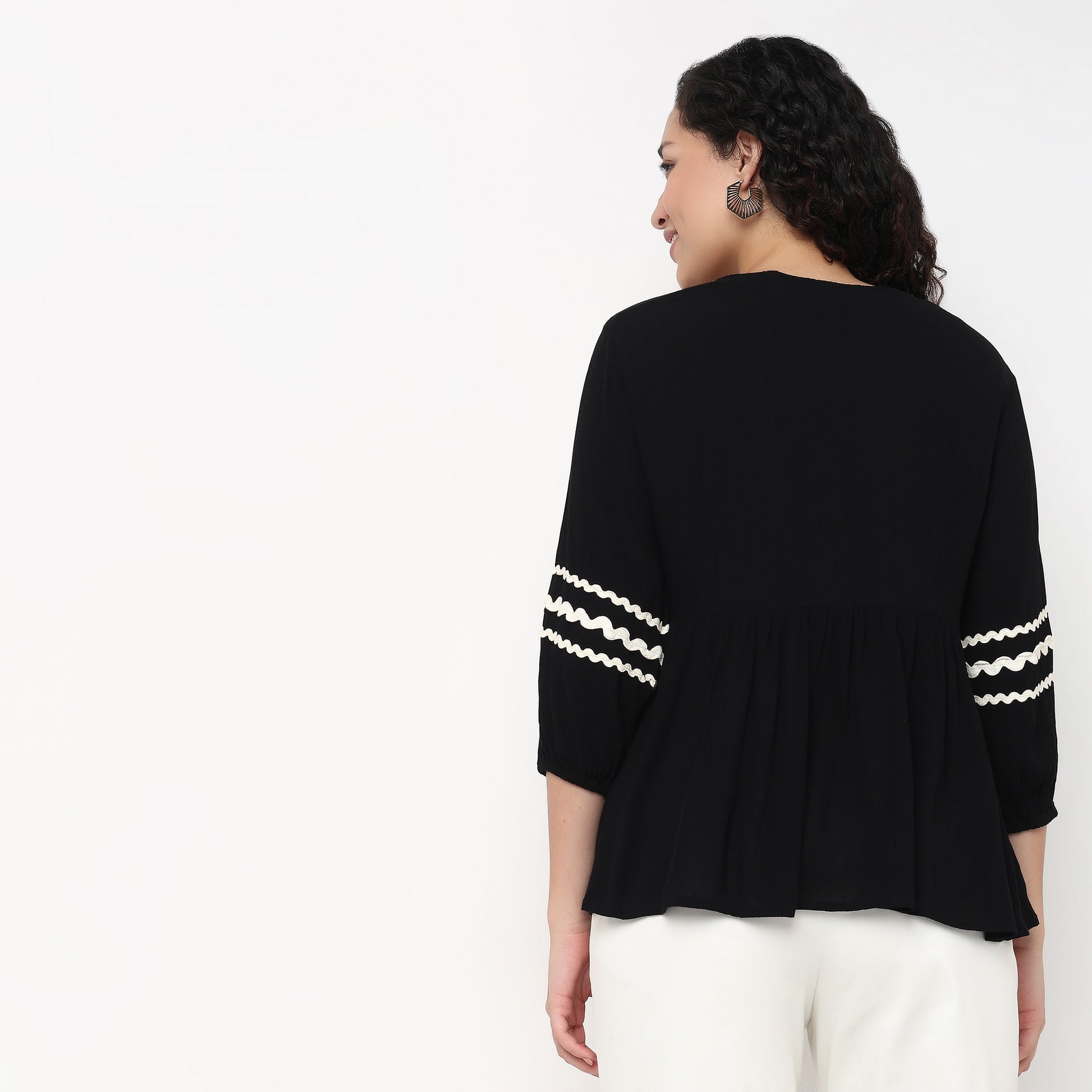 V-Neck W Cut Embroidered Top