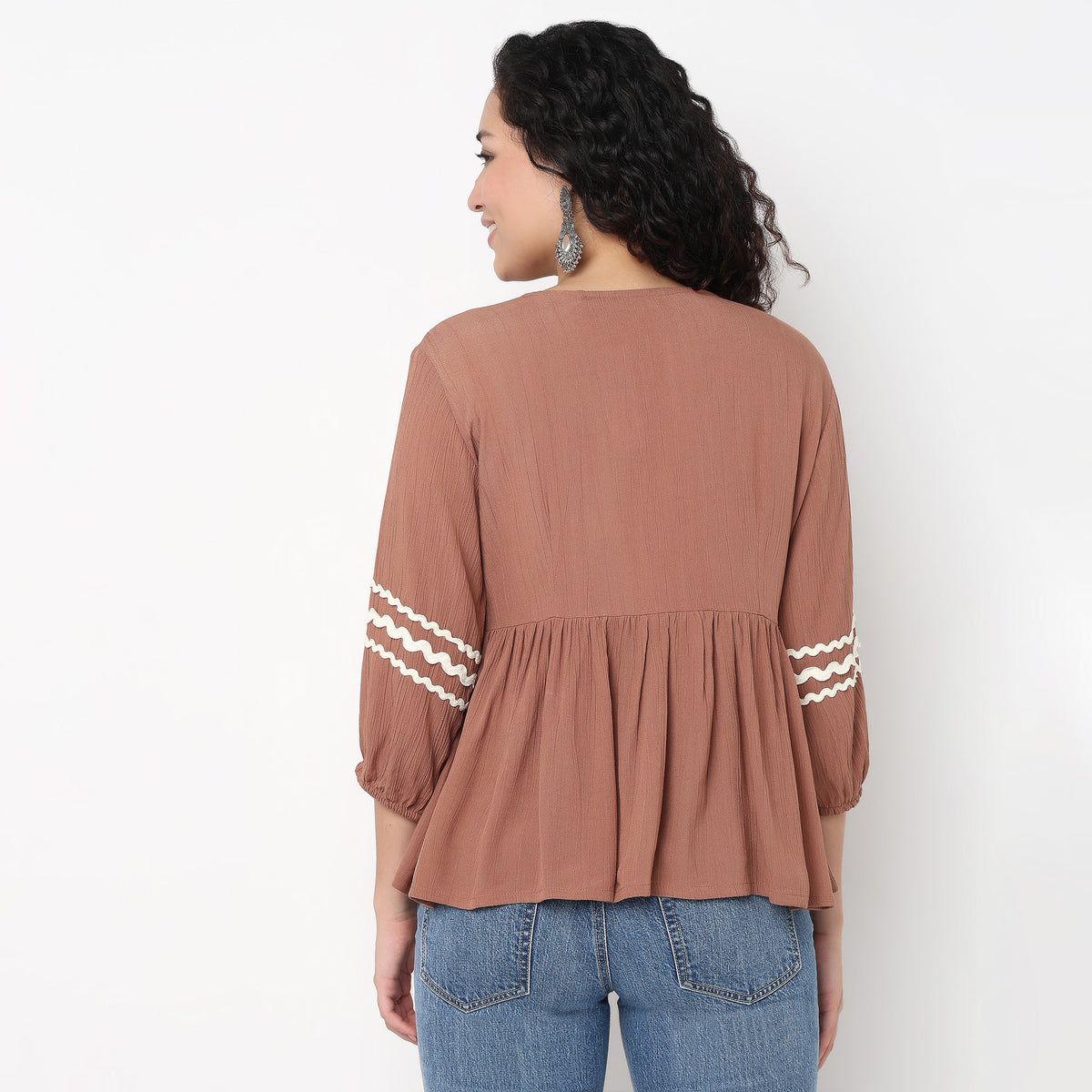 V-Neck W Cut Embroidered Top