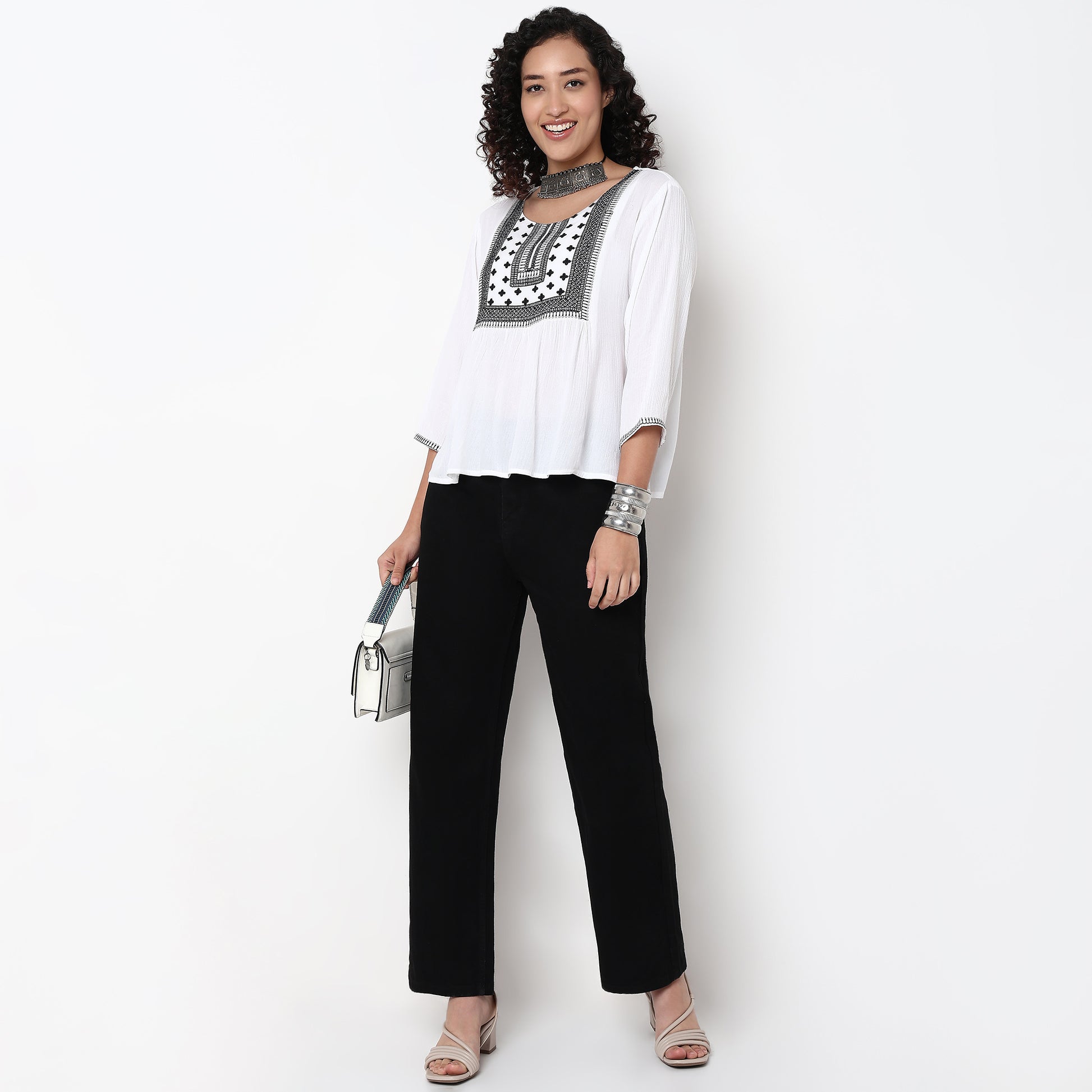 Woven Embroidered Straight Top