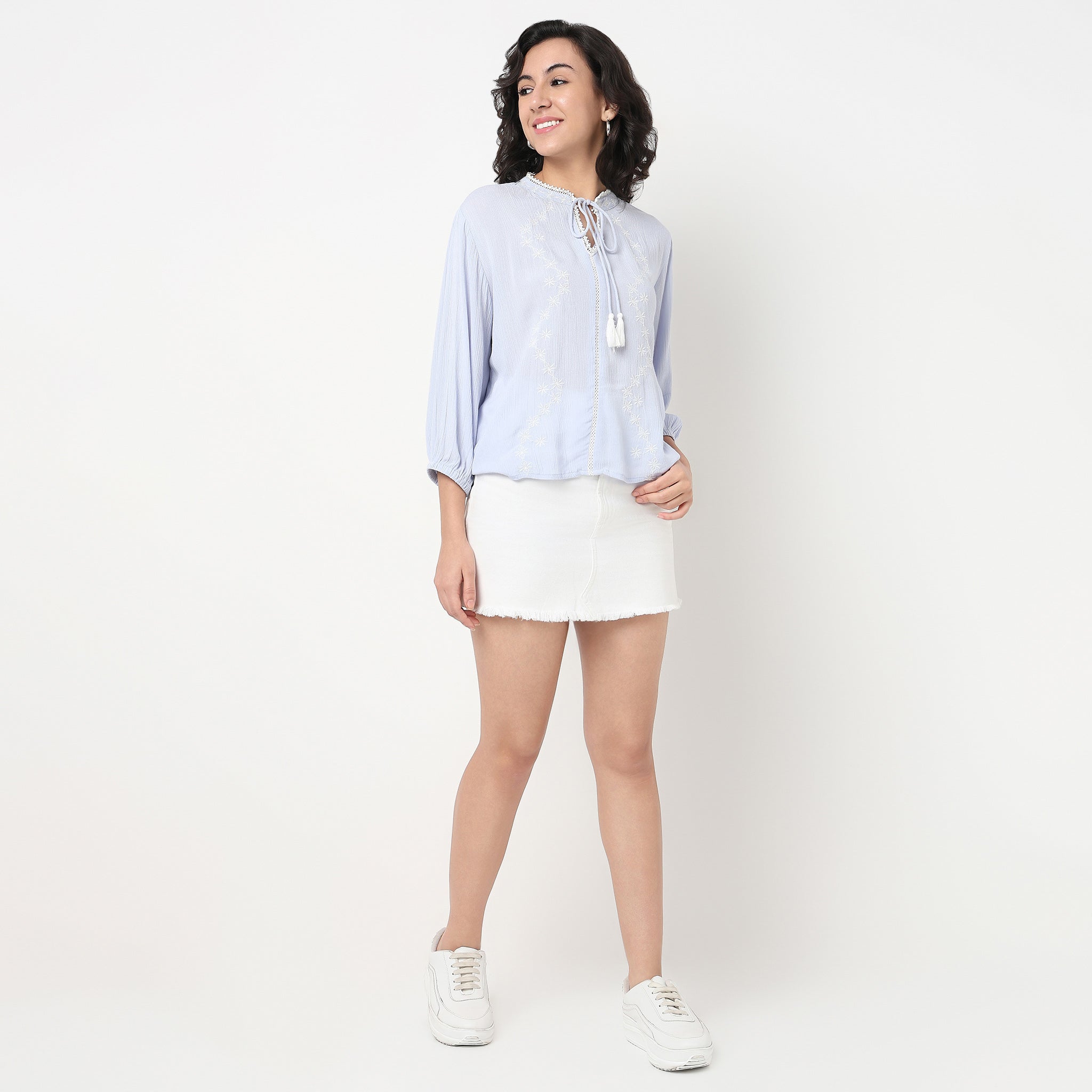 Order Now Women Embroidered Band Neck Straight Regular Fit Ethnic Wear Top by Style Union