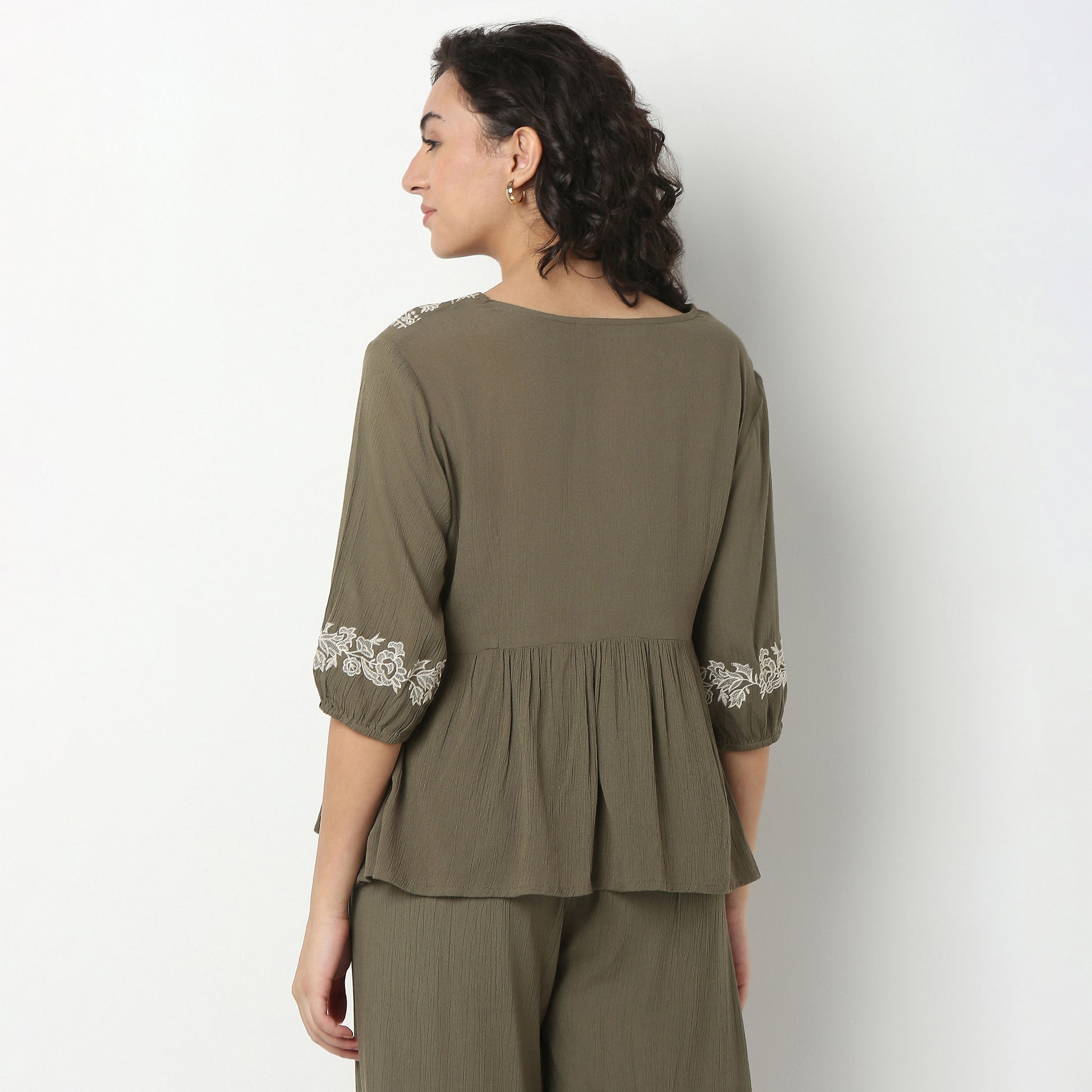 Embroidered Viscose Flared Top
