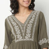 Embroidered Viscose Flared Top