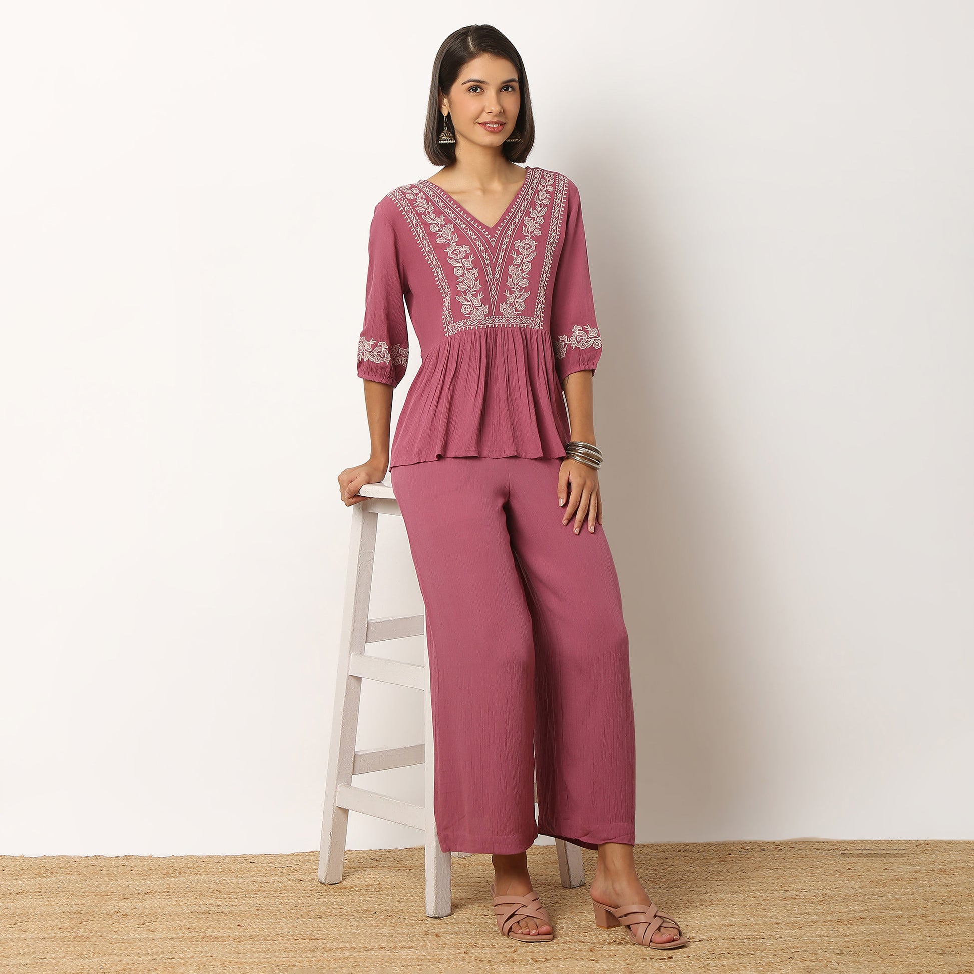 Embroidered Viscose Flared Top