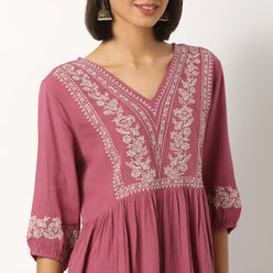 Embroidered Viscose Flared Top