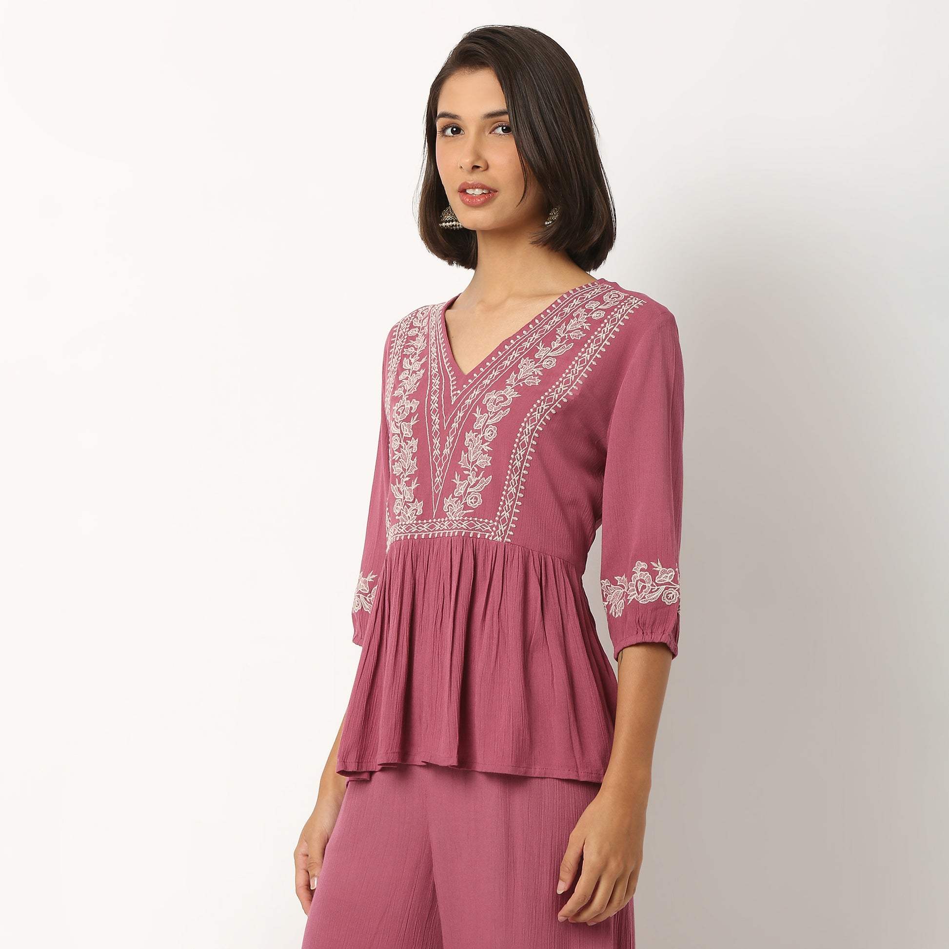 Embroidered Viscose Flared Top