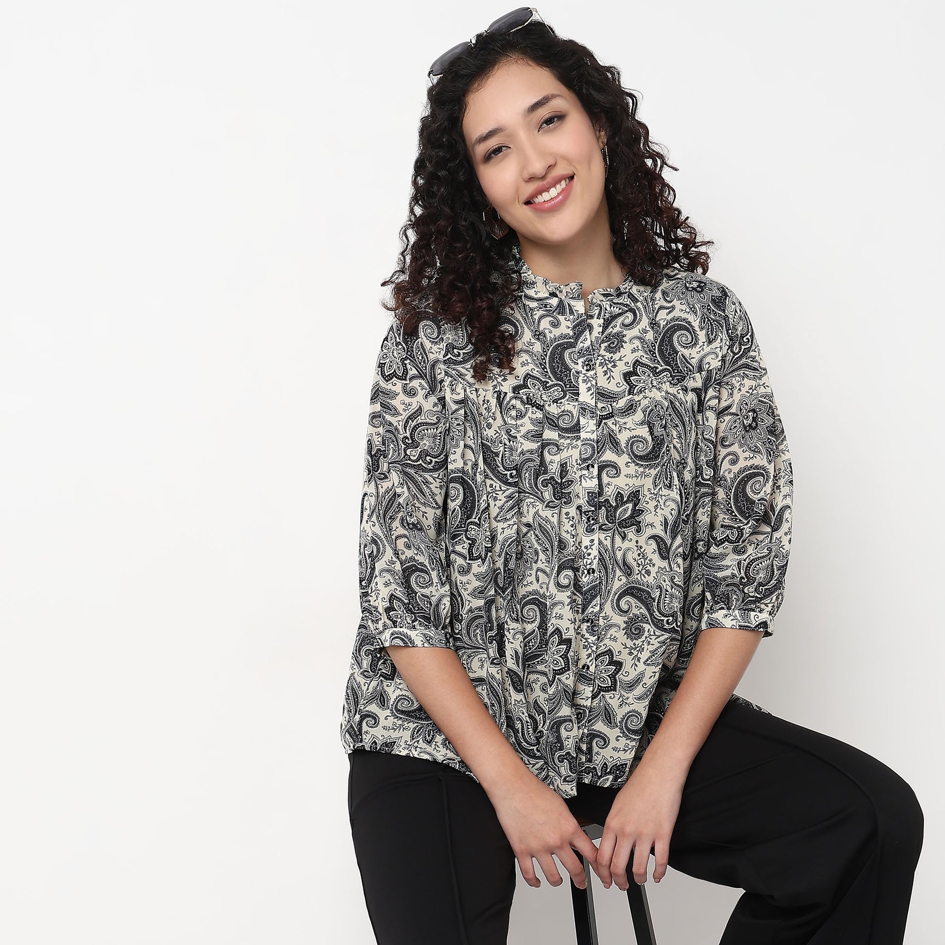 Gathered Yoke Front Placket Top