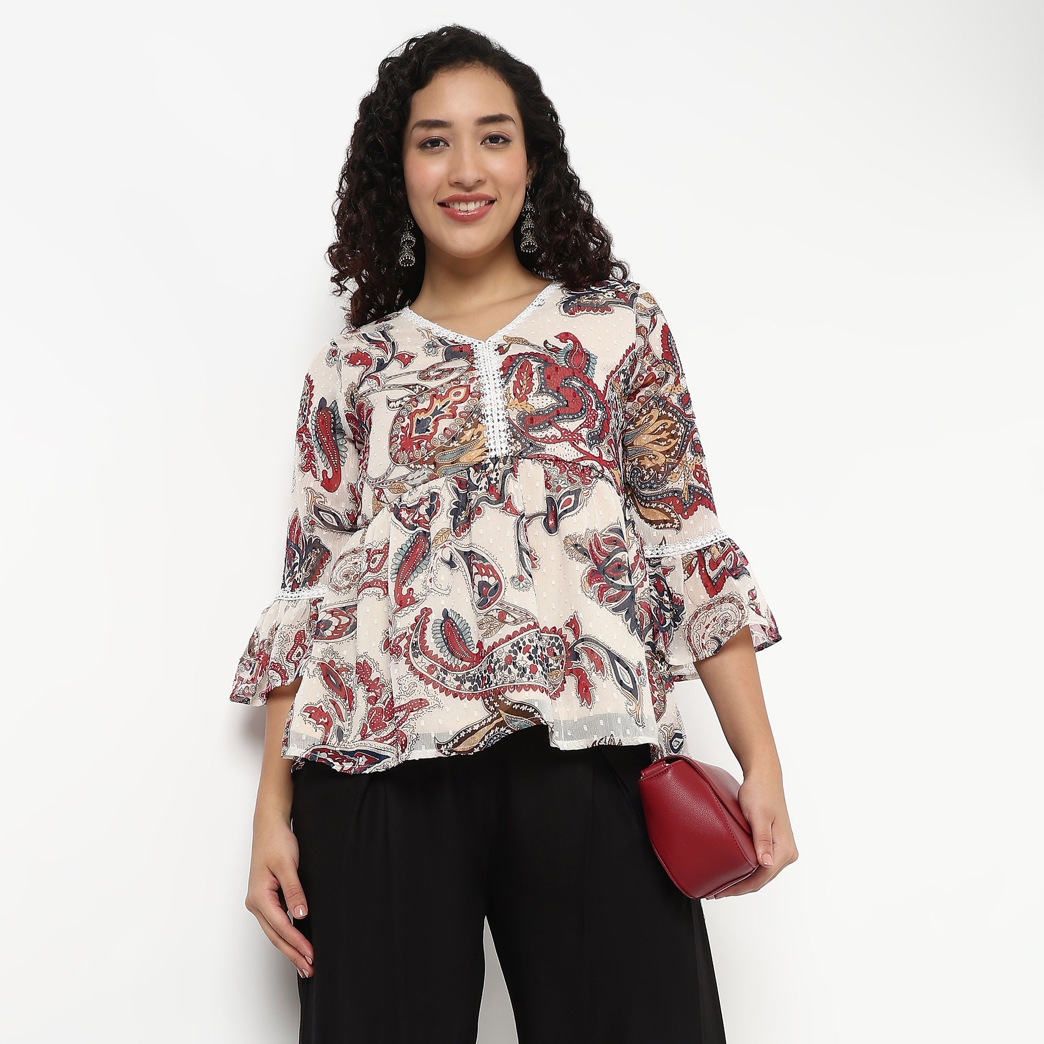 V-Neck Printed Peplum Top