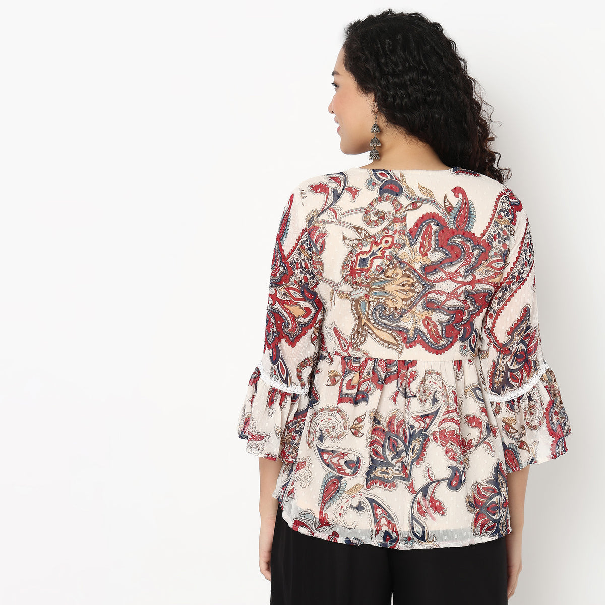 V-Neck Printed Peplum Top