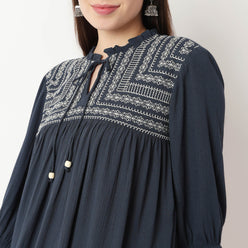 Embroidered Front Gathered Yoke Top