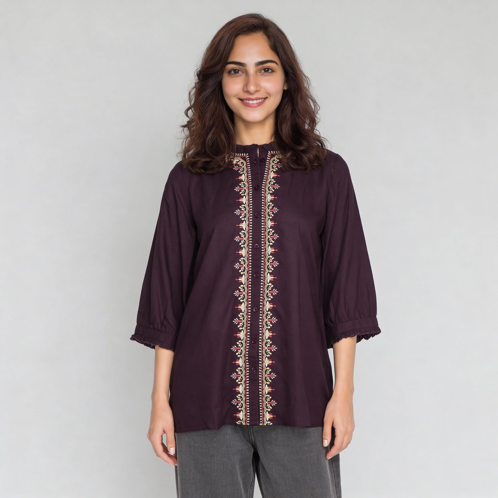 Rayon Embroidered Full Sleeve Top
