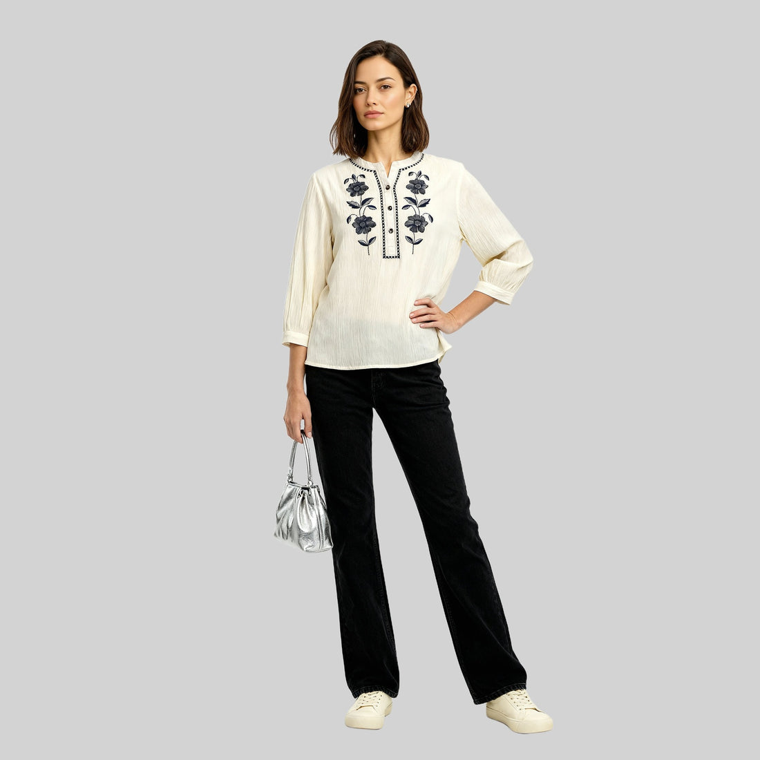 Embroidered Flared Top