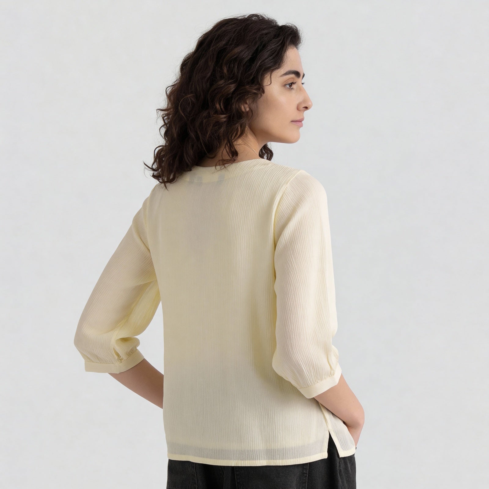 Viscose Embroidered Three-Fourth Sleeve Top