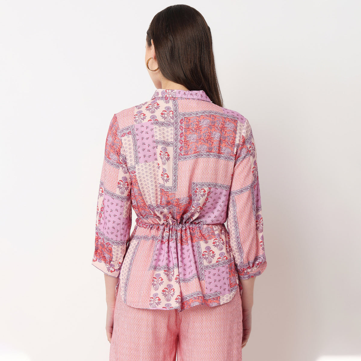 Shirt With Waist Tie Up Through Tunnel