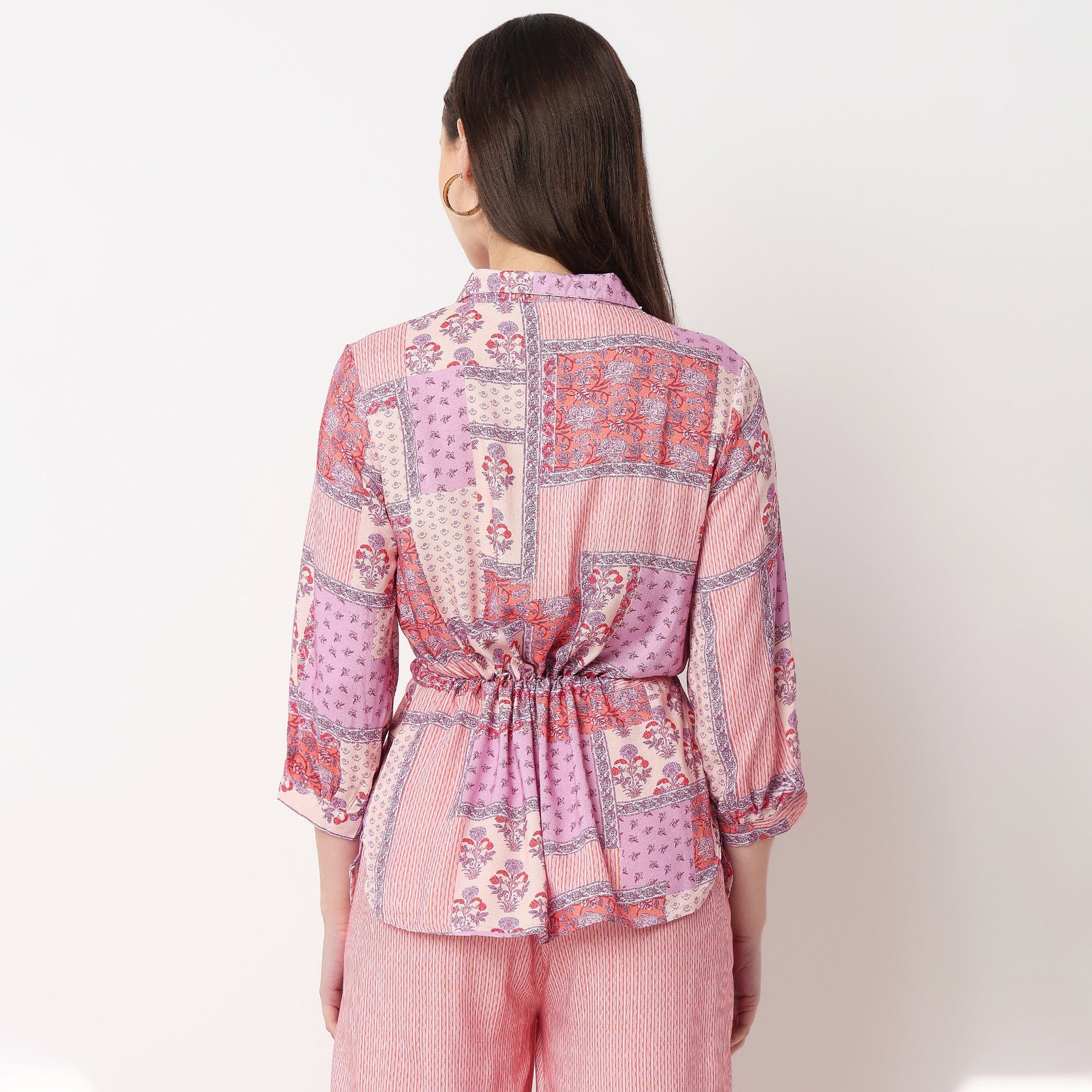 Shirt With Waist Tie Up Through Tunnel