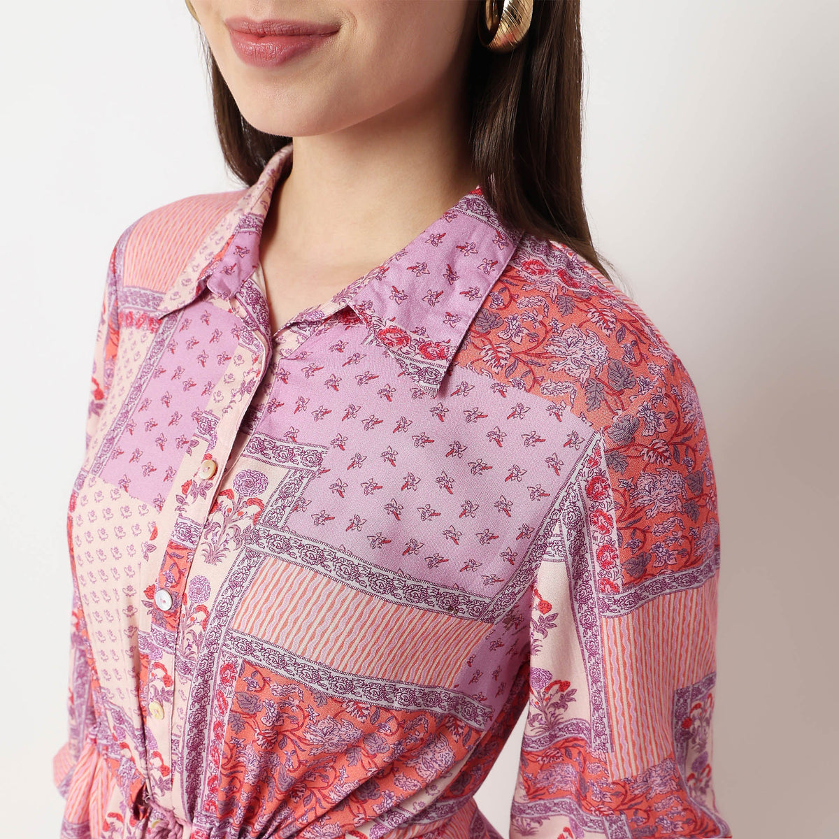 Shirt With Waist Tie Up Through Tunnel