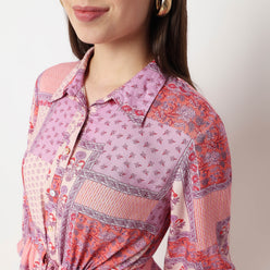 Shirt With Waist Tie Up Through Tunnel