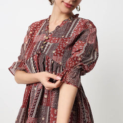 Button Down W Cut Ruffle Neckline Top 