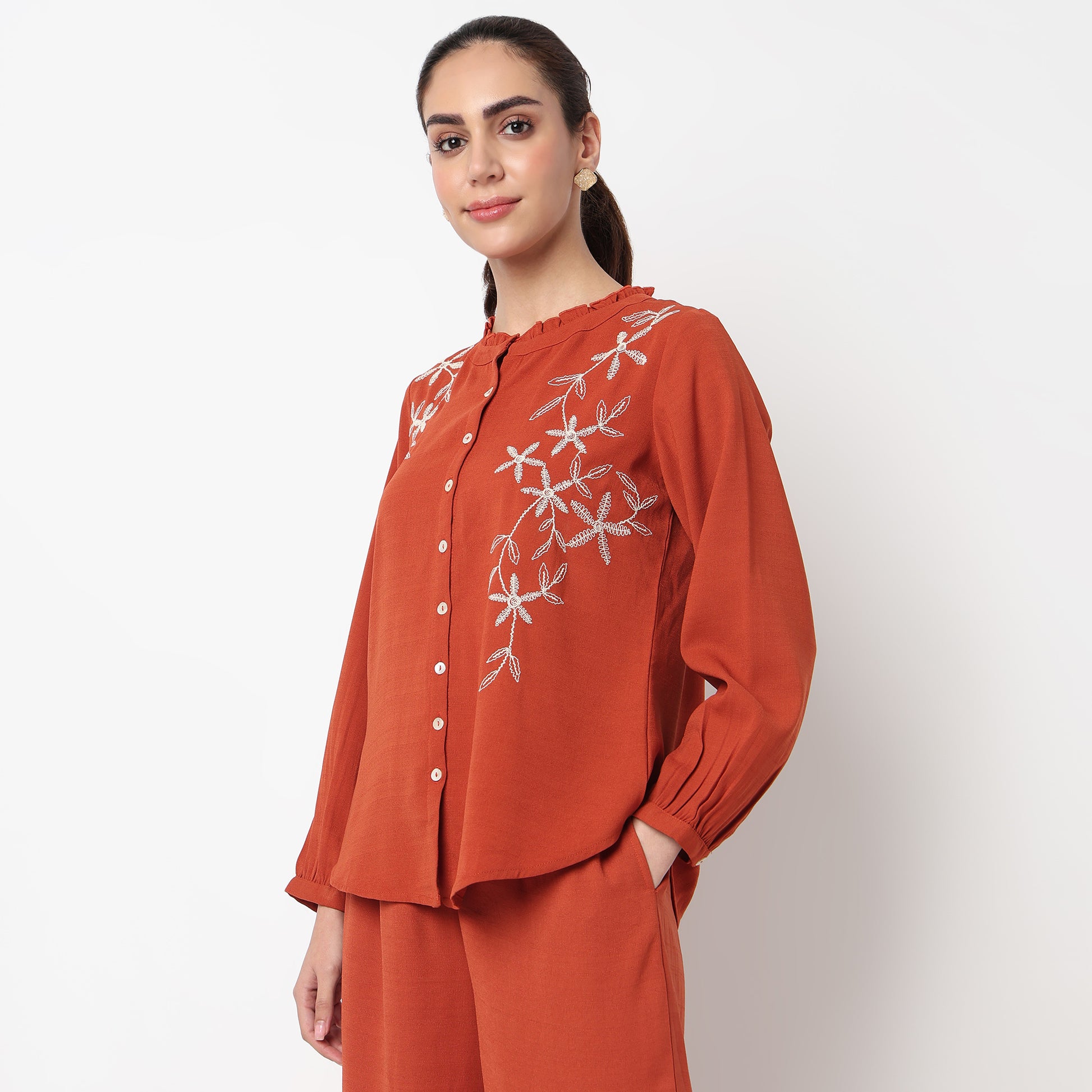 Embroidered Flared Top