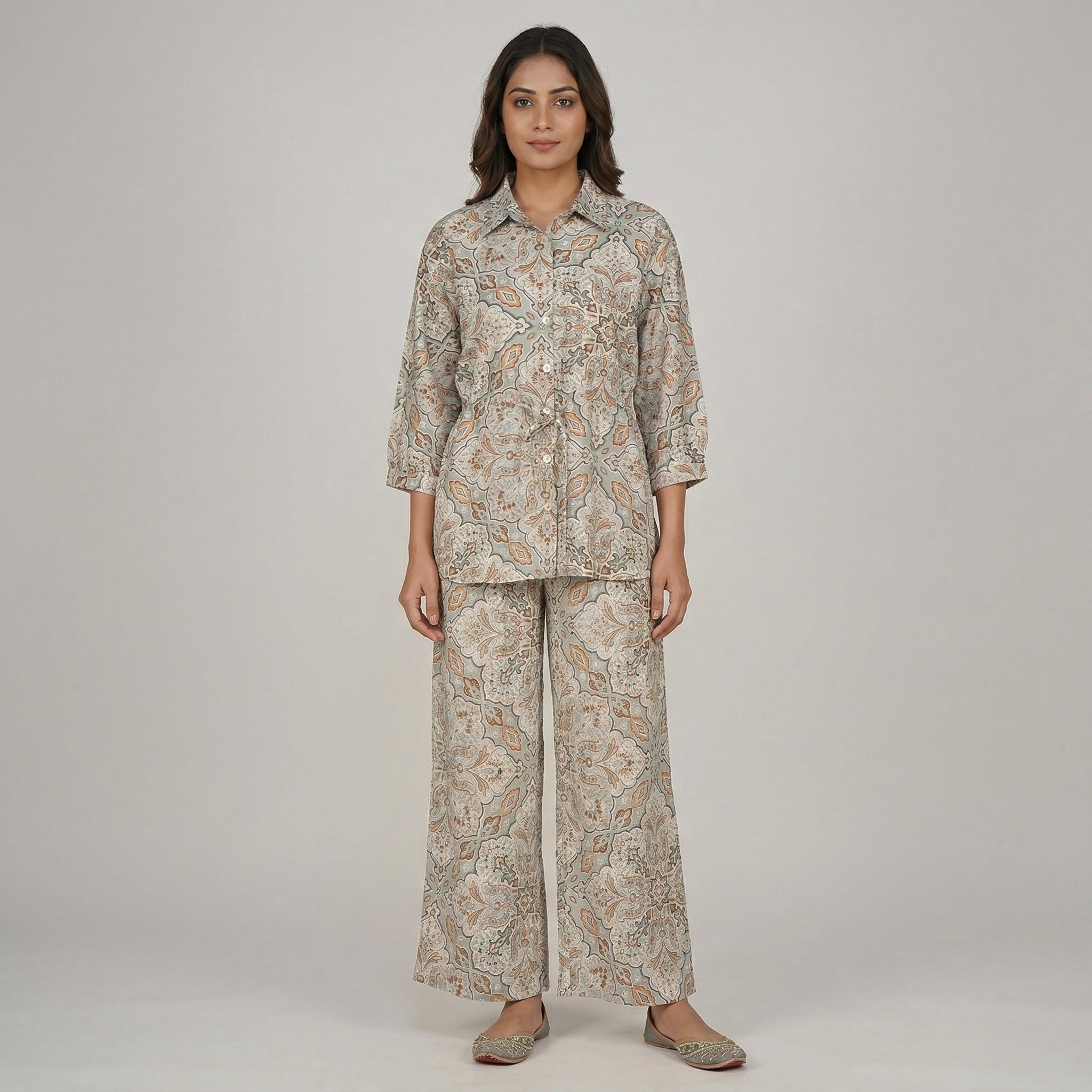 Printed Waist Tie-Up Shirt