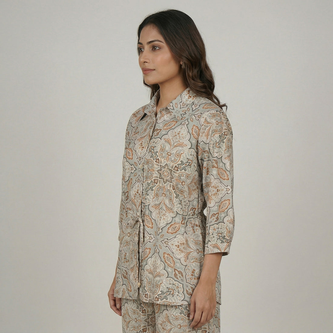 Printed Waist Tie-Up Shirt