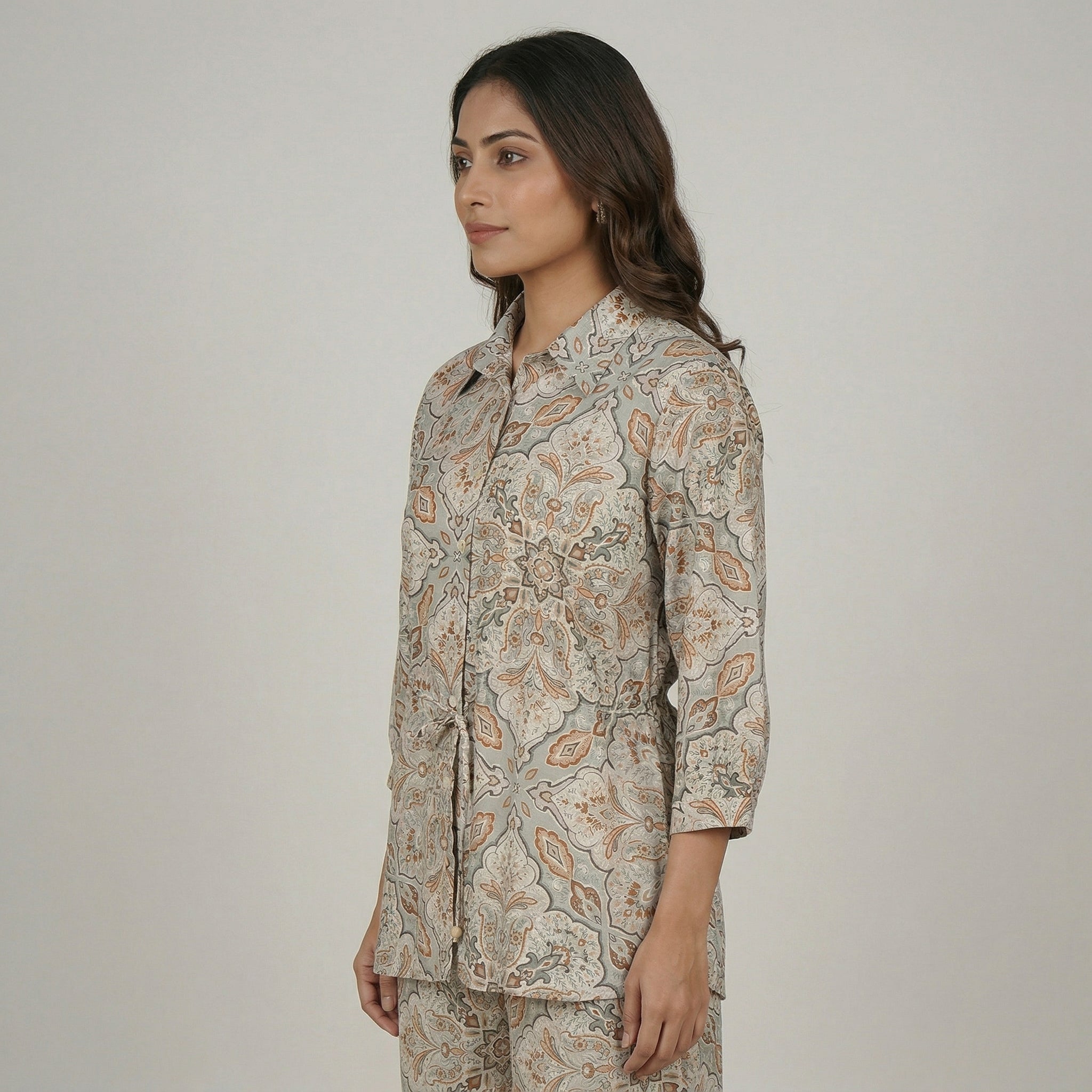 Printed Waist Tie-Up Shirt