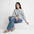 Printed V-Neck Front Pelat Ruffle Neck Top