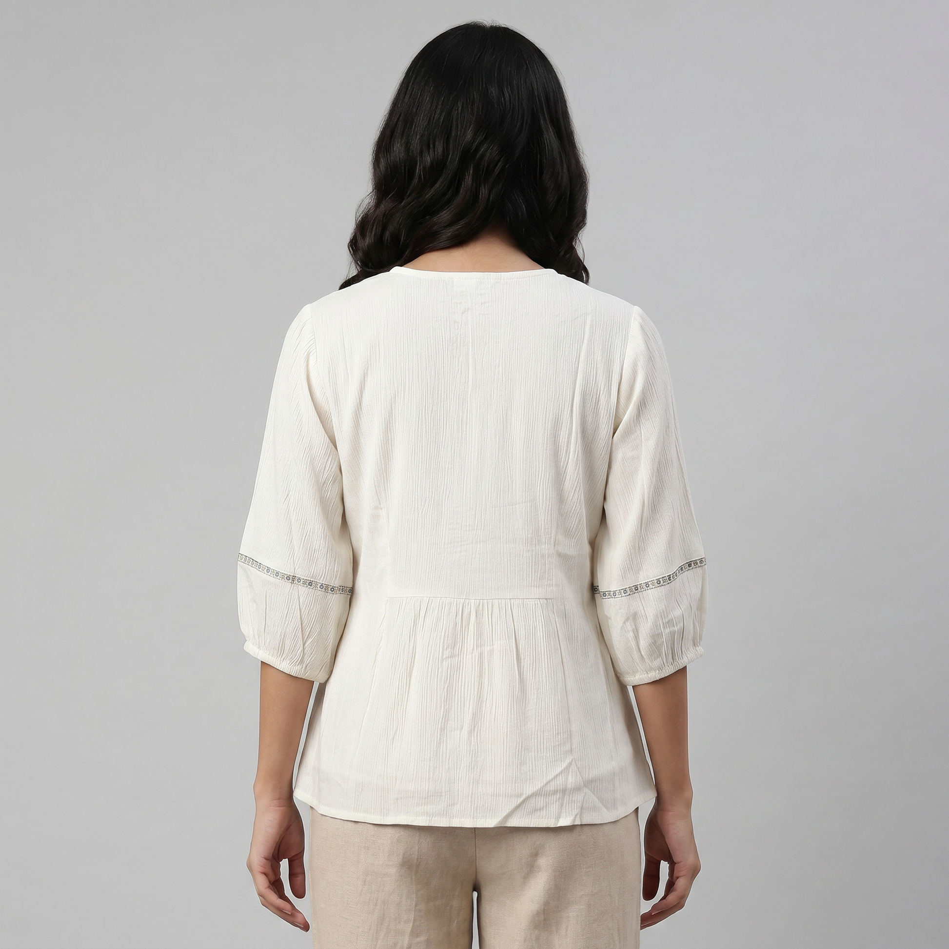 Embroidered V-Neck Flared Top