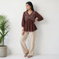 Embroidered V-Neck Flared Top