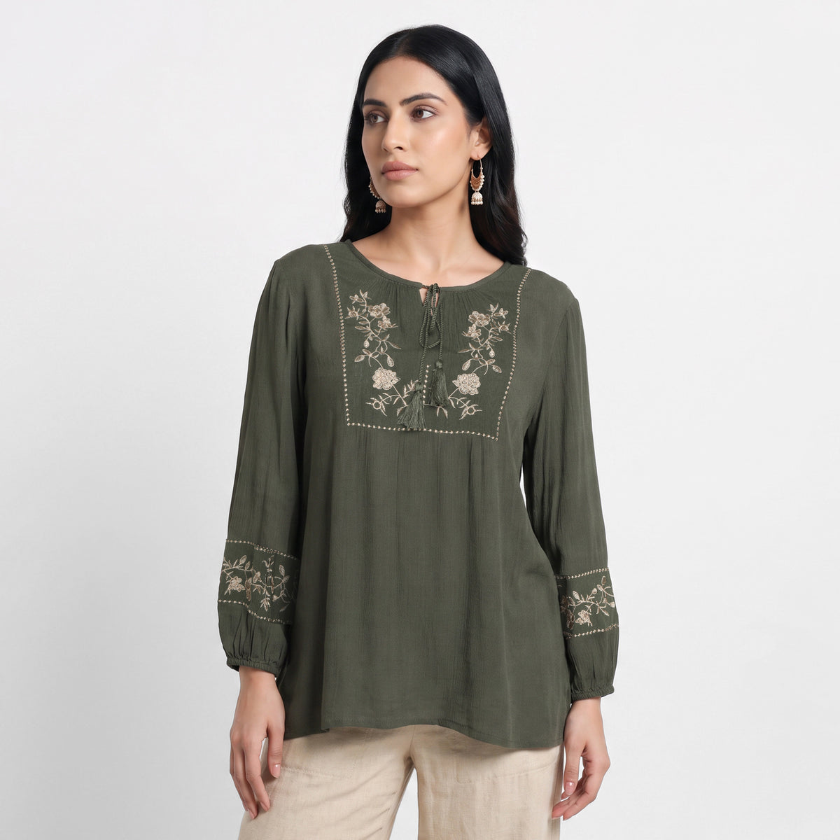 Embroidered Tie Up Top