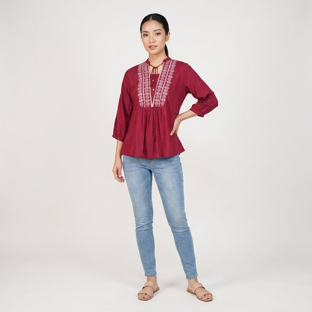 Embroidered Flared Top