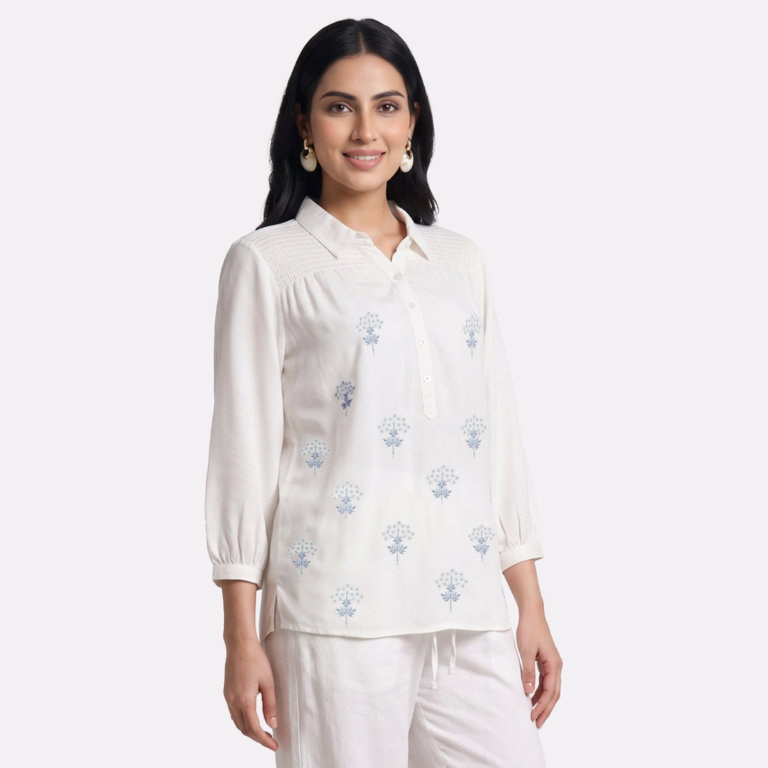Embroidered Shirt Collar Shirt
