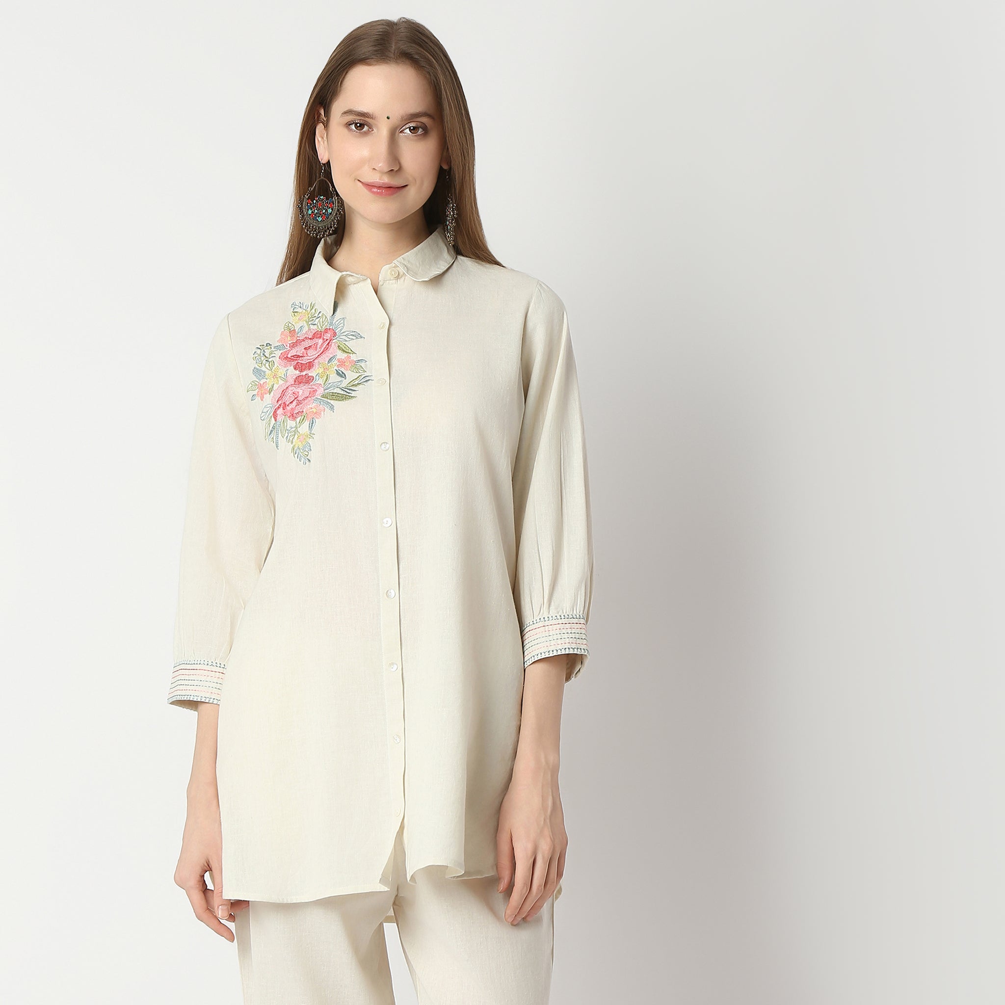 Relaxed Fit Embroidered Below Knee Tunic