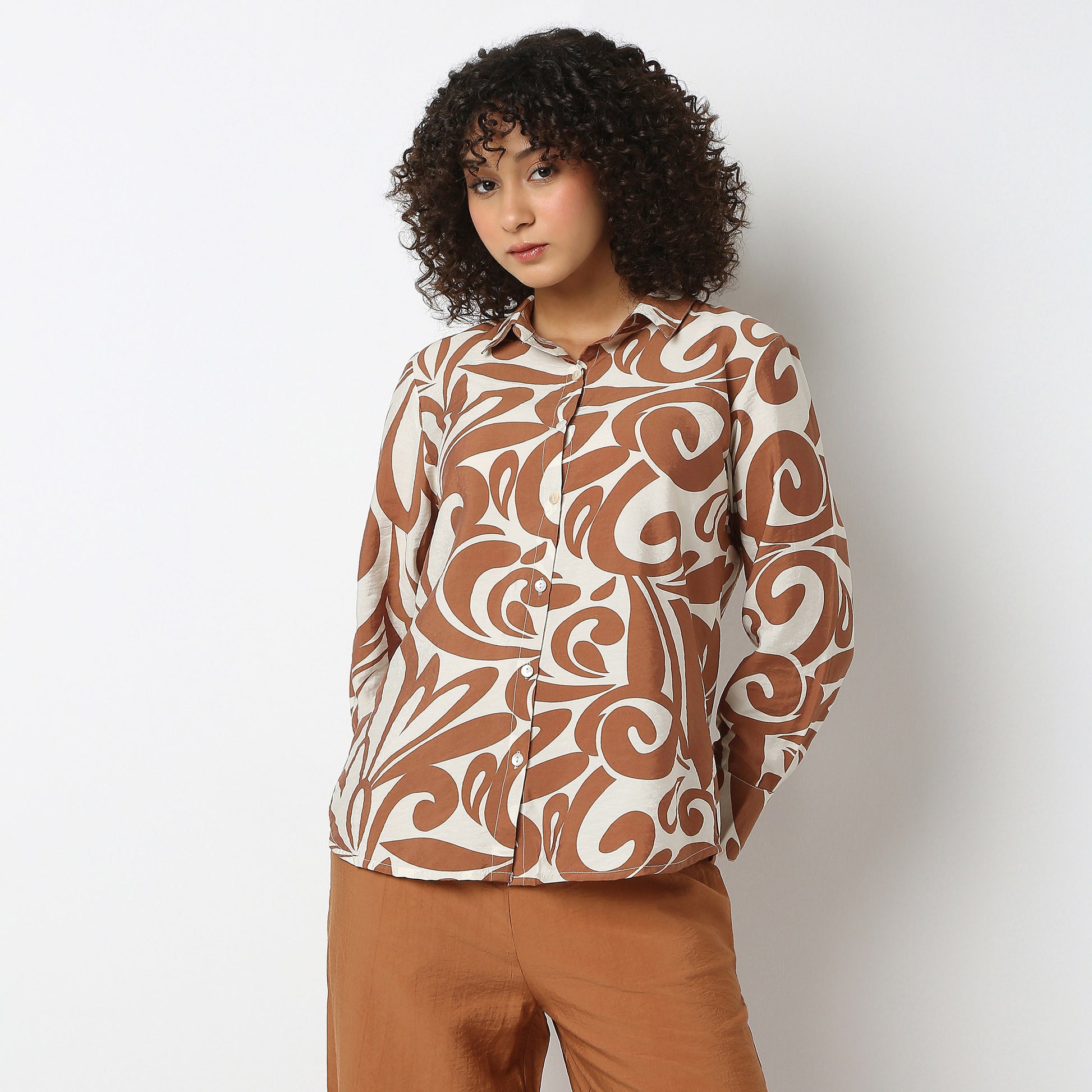 Relaxed Fit Printed Shirt Collar Tunic