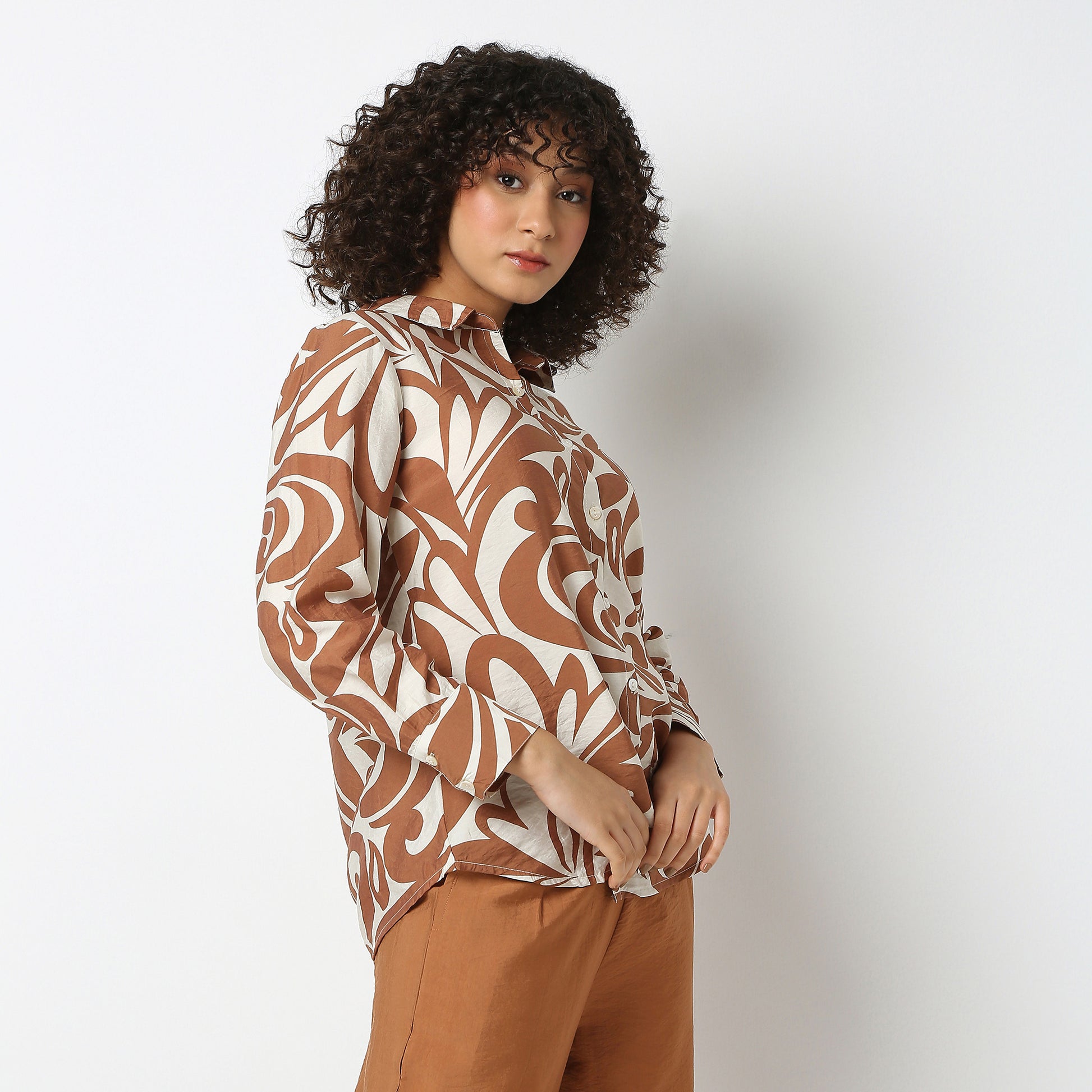 Relaxed Fit Printed Shirt Collar Tunic