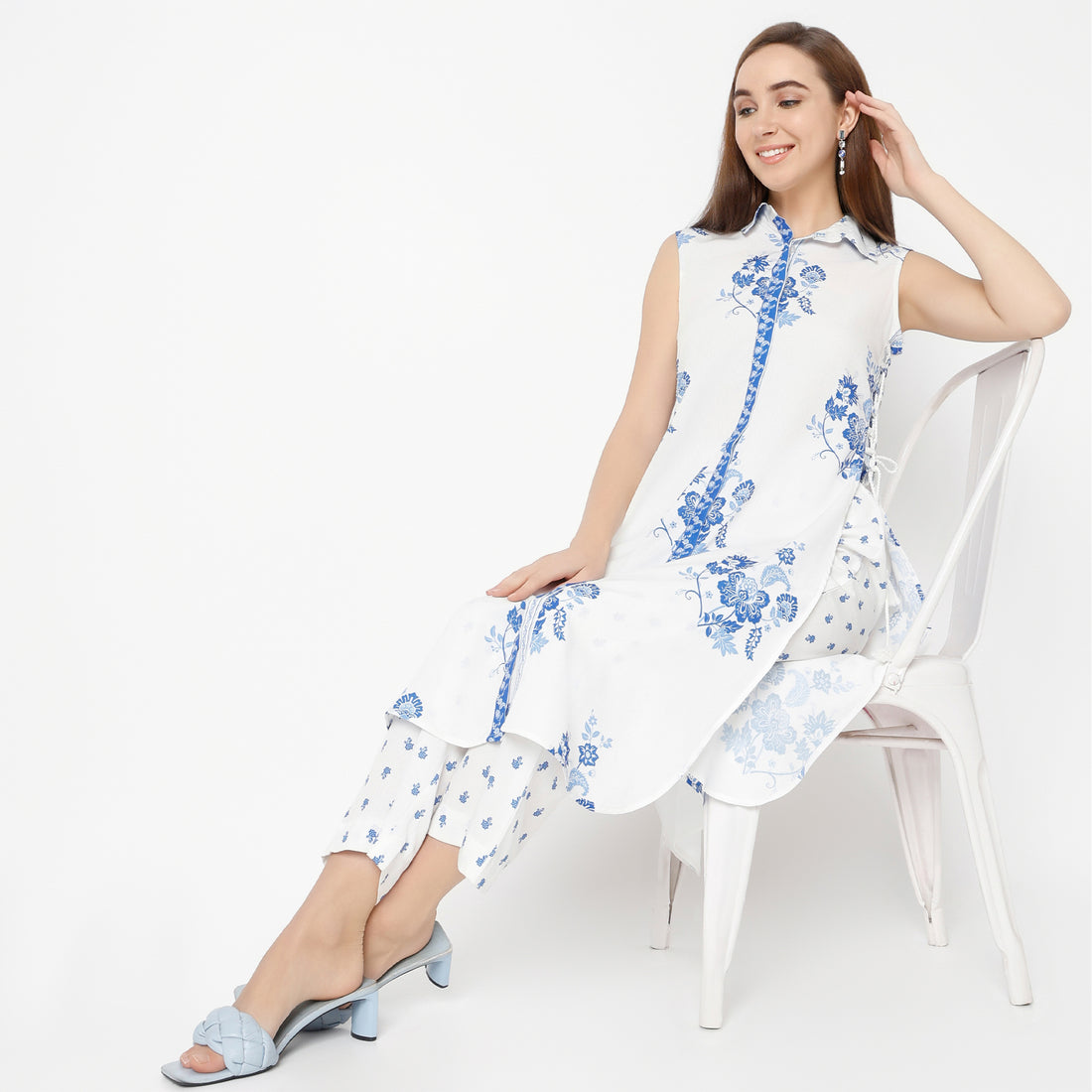 Flare Fit Printed Shirt Collar Kurta