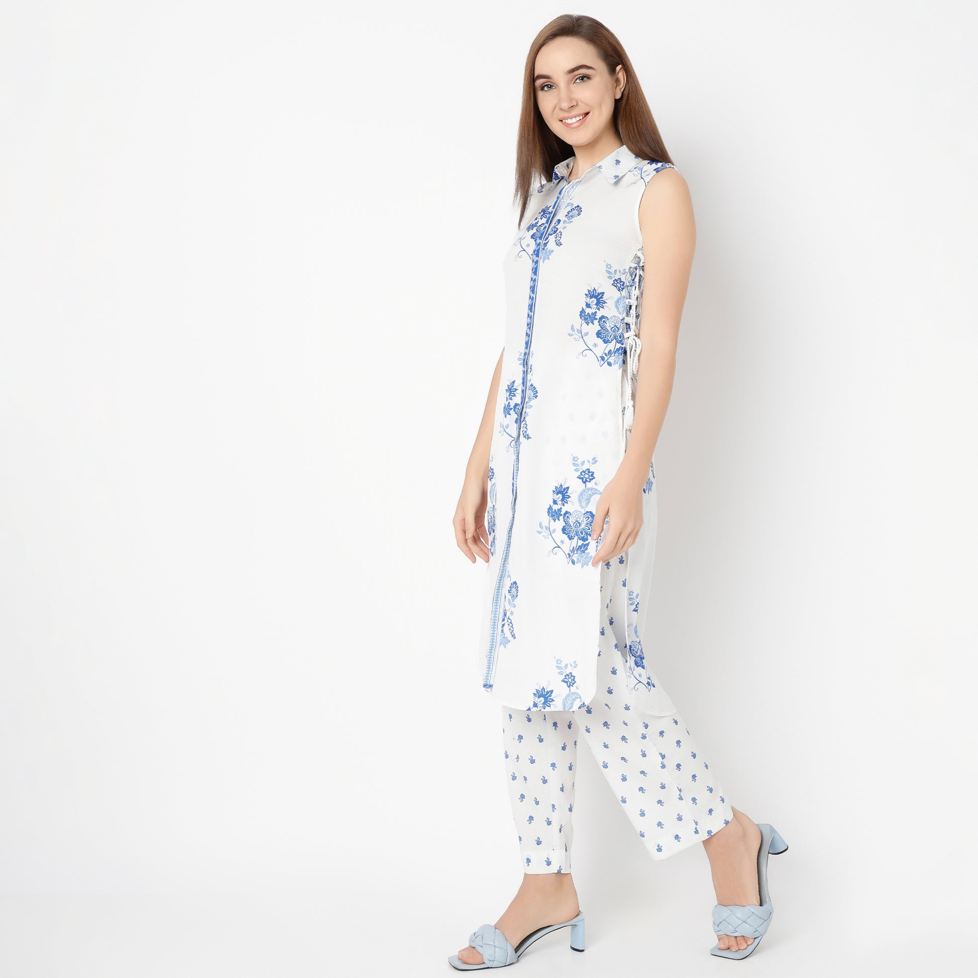 Flare Fit Printed Shirt Collar Kurta