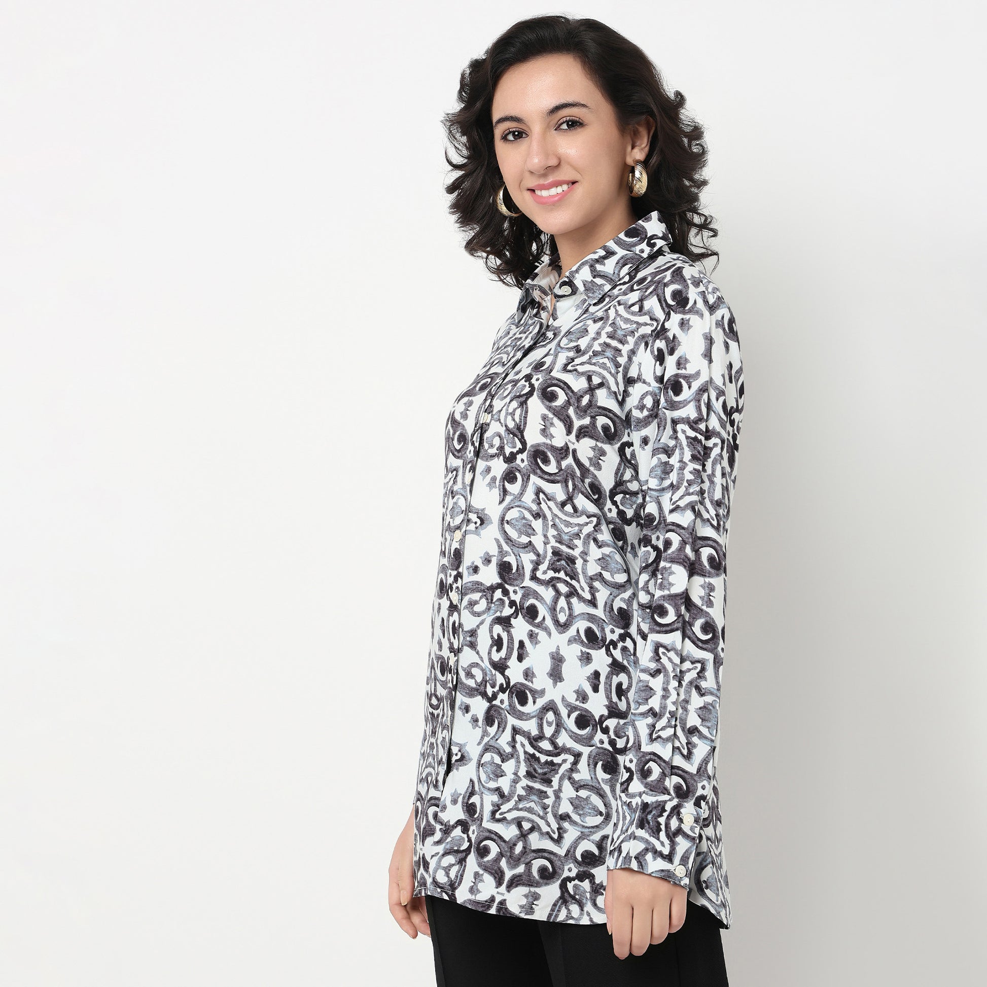 Order Now Women Printed Camp Collar Straight Fit Ethnic Wear Tunic by Style Union