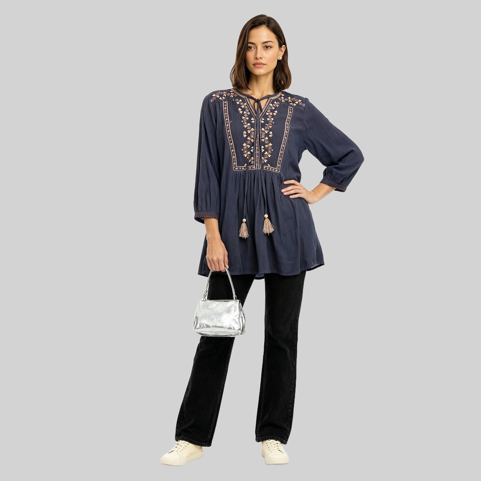 V-Neck Embroidered Tunic