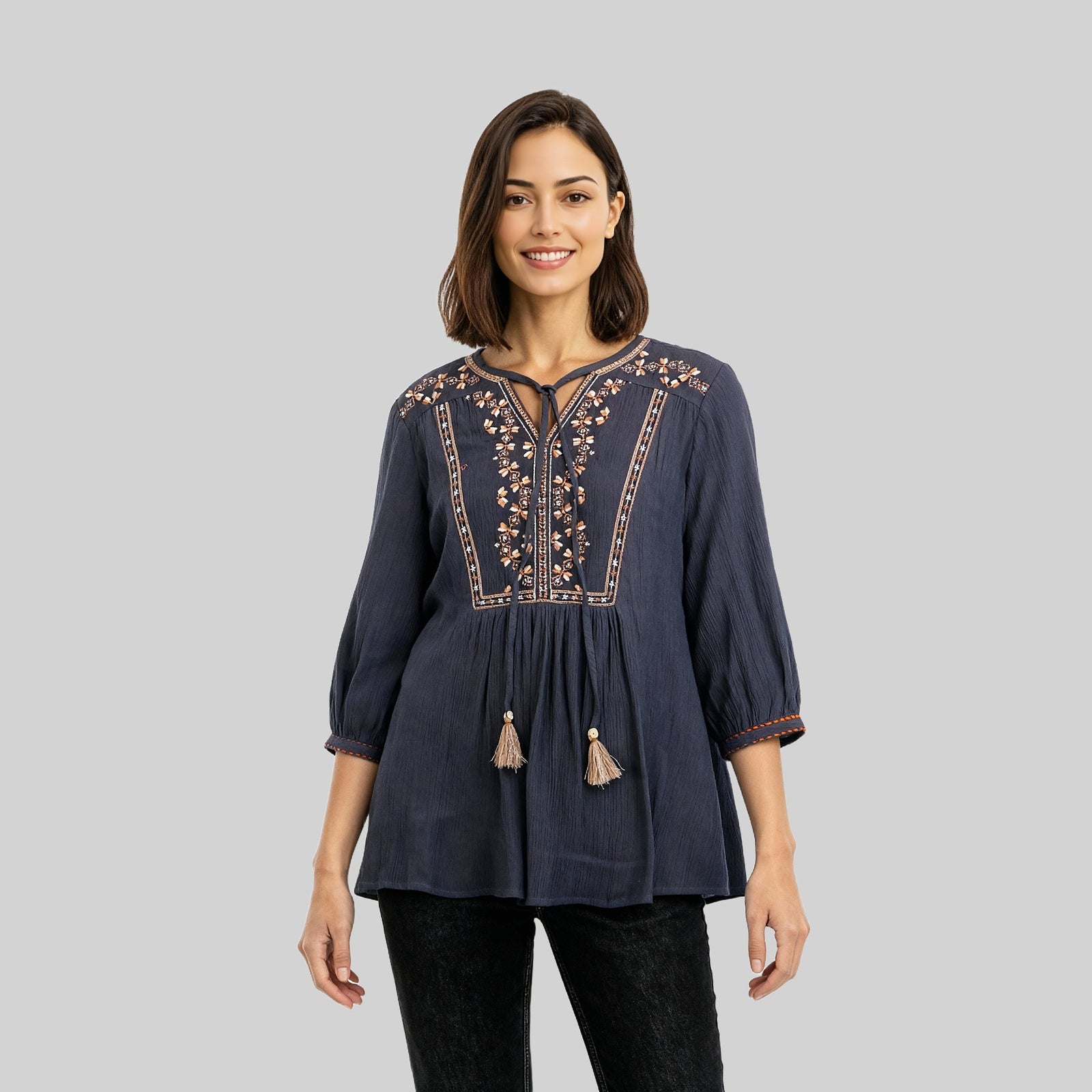 V-Neck Embroidered Tunic