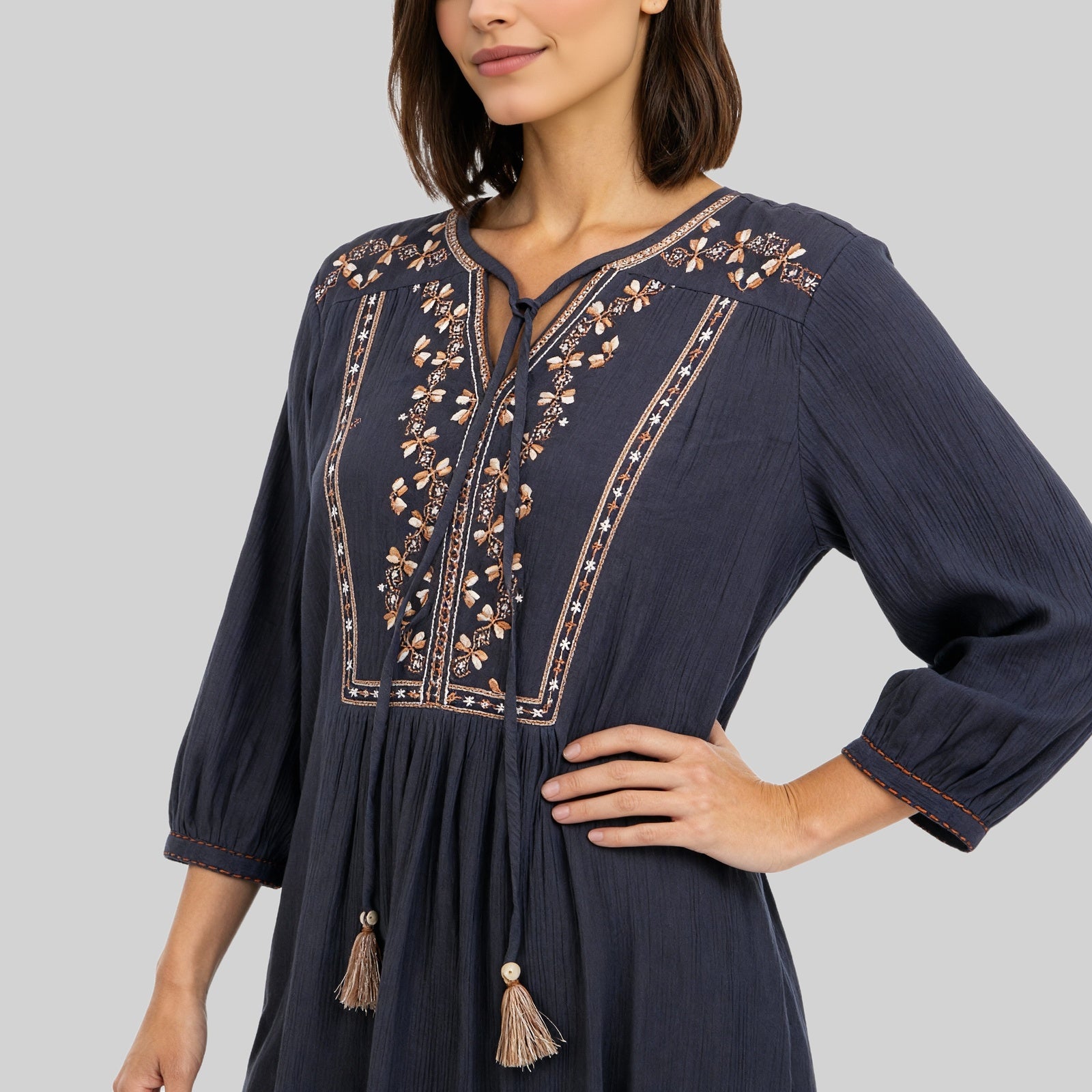 V-Neck Embroidered Tunic